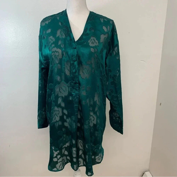 Victoria's Secret Other - Victoria Secret Gold Label Night Shirt Medium Long Sleeve Semi‎ Sheer Green Vtg